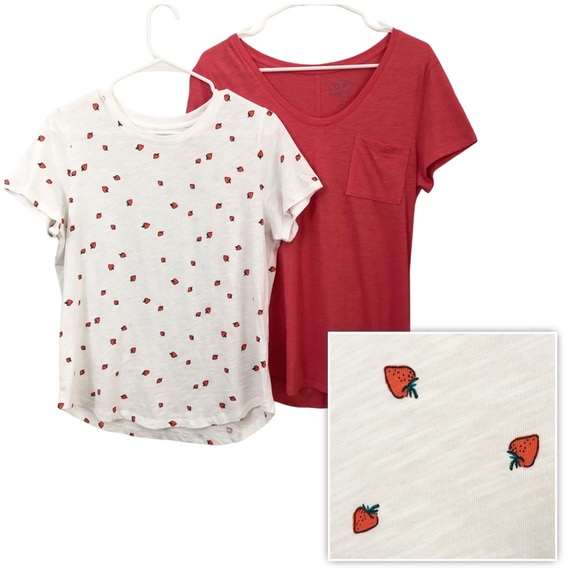 Old Navy/Loft | NWOT Strawberry Crewneck & Coral Scoop Neck Short Sleeve Tee - Picture 1 of 14